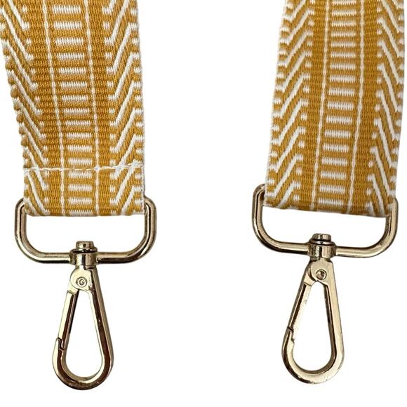 Mustard Yellow & White Adjustable Bag Strap 1.5” Wide, 50” Long Gold Hardware - Picture 2 of 5